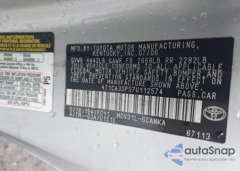 2007 Toyota Camry Solara Sport V6 из США, поврежденный, VIN 4T1CA30P57U112574